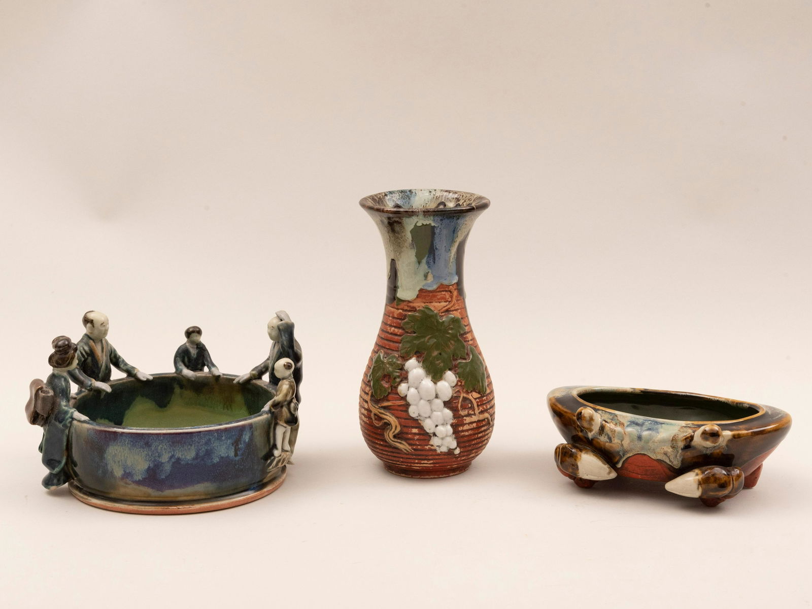 Three Pieces of Japanese Sumida Gawa Art Pottery Height (1 of 3)