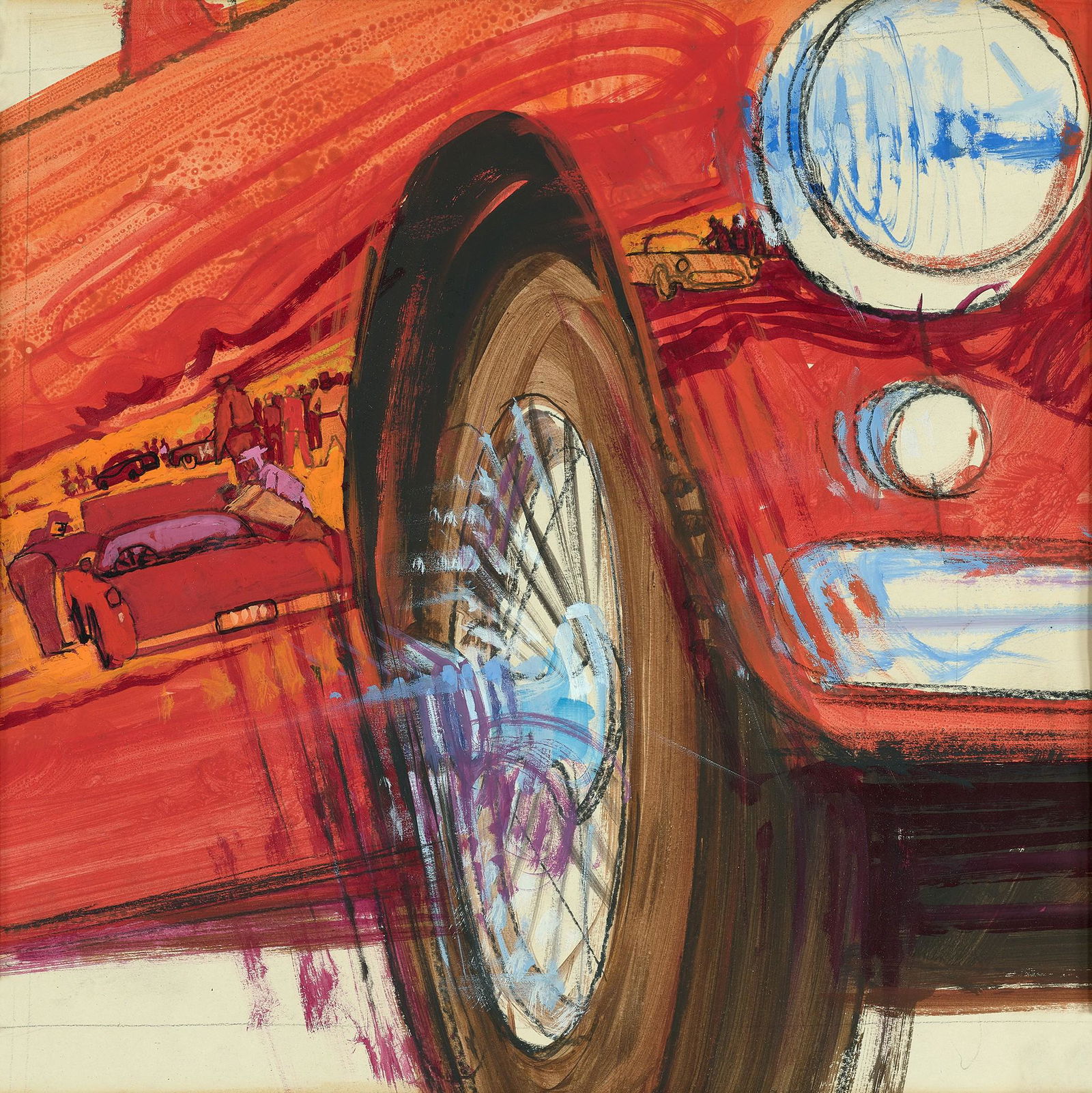 Bob Peak, New York, Kansas, Connecticut, Arizona,: Bob PeakNew York, Kansas, Connecticut, Arizona, Colorado, (1927-1992)Illustration for the 1964 7-Up Campaign "Get Real Action, 7-Up Your Thirst Away!!"mixed media on paperDesigned by the fam