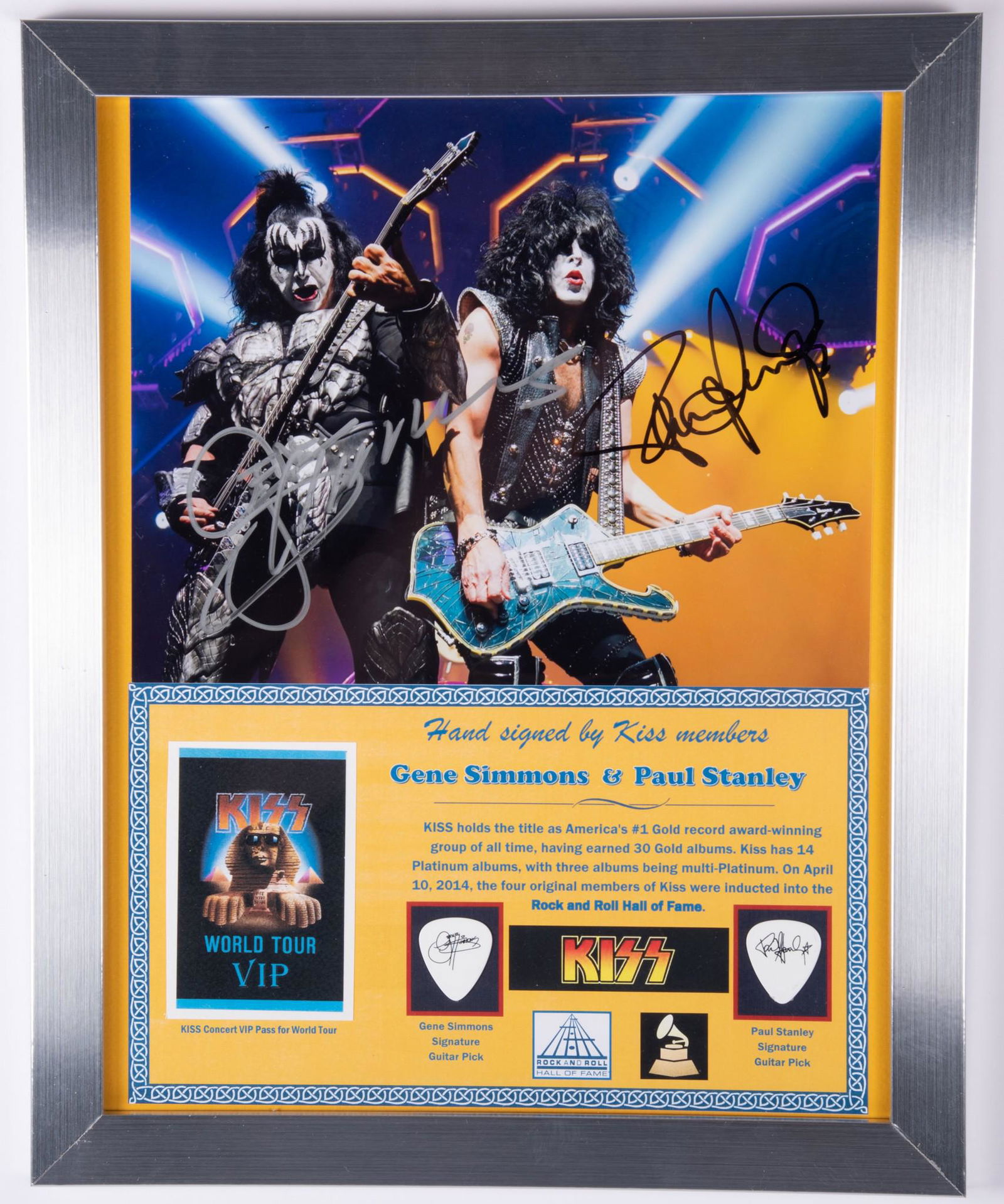 KISS SIGNED PHOTO/CONCERT PASS/TWO PICKS (1 of 2)