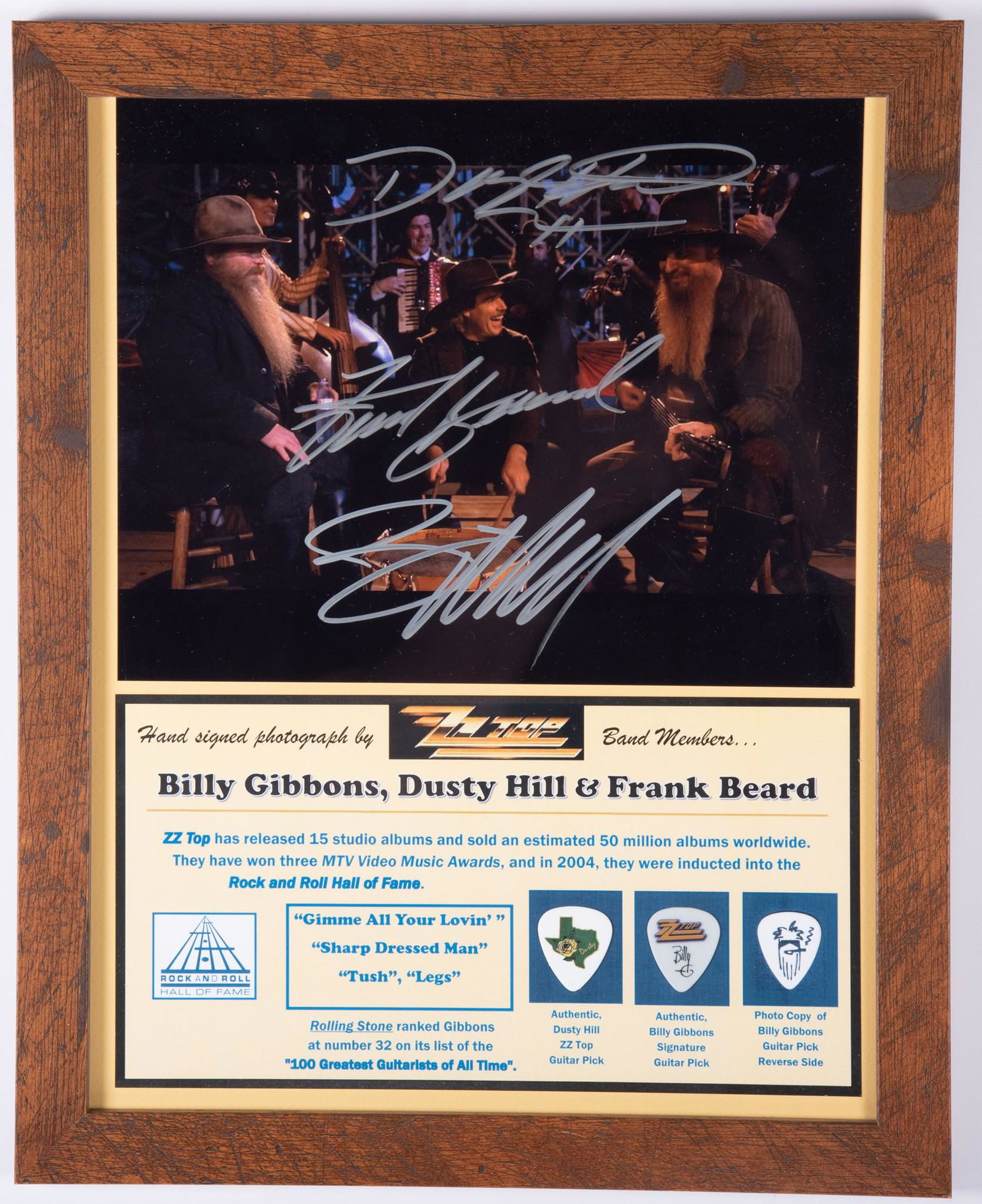 ZZ TOP SIGNED PHOTO/TWO PICKS (1 of 2)