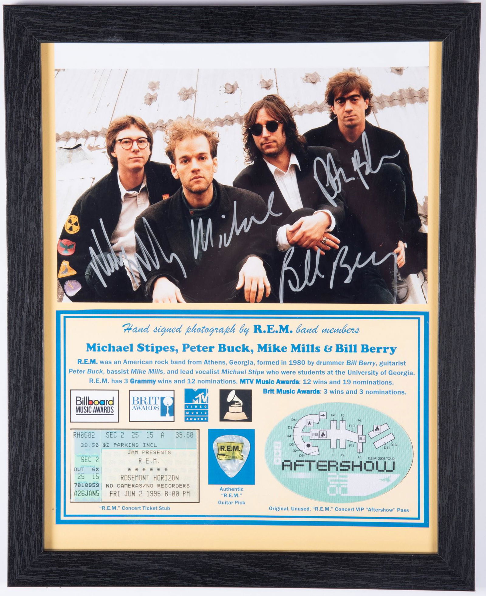R.E.M. SIGNED PHOTO/VIP PASS/PICK/CONCERT TICKET (1 of 1)