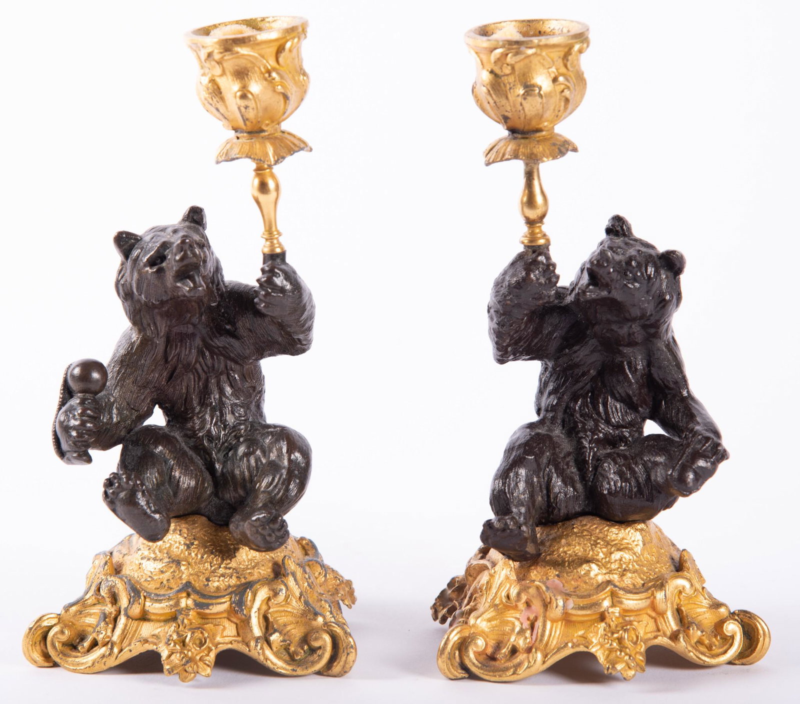 Pair of Antique Metal Bear Candlesticks (1 of 3)