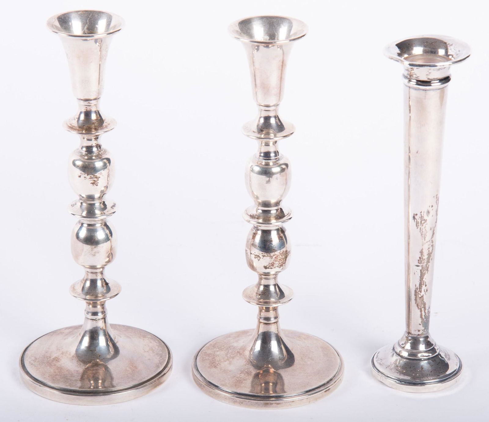 Pair of Sterling Silver Candleholders and Sterling Single Stem Vase (1 of 2)