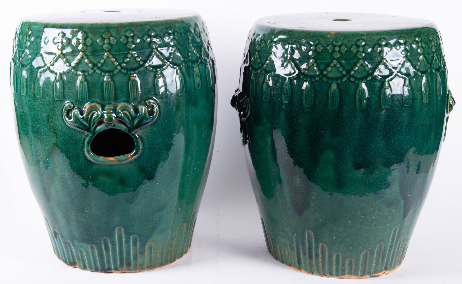 A Pair of Green Glazed Pottery Asian Garden Seats (1 of 3)