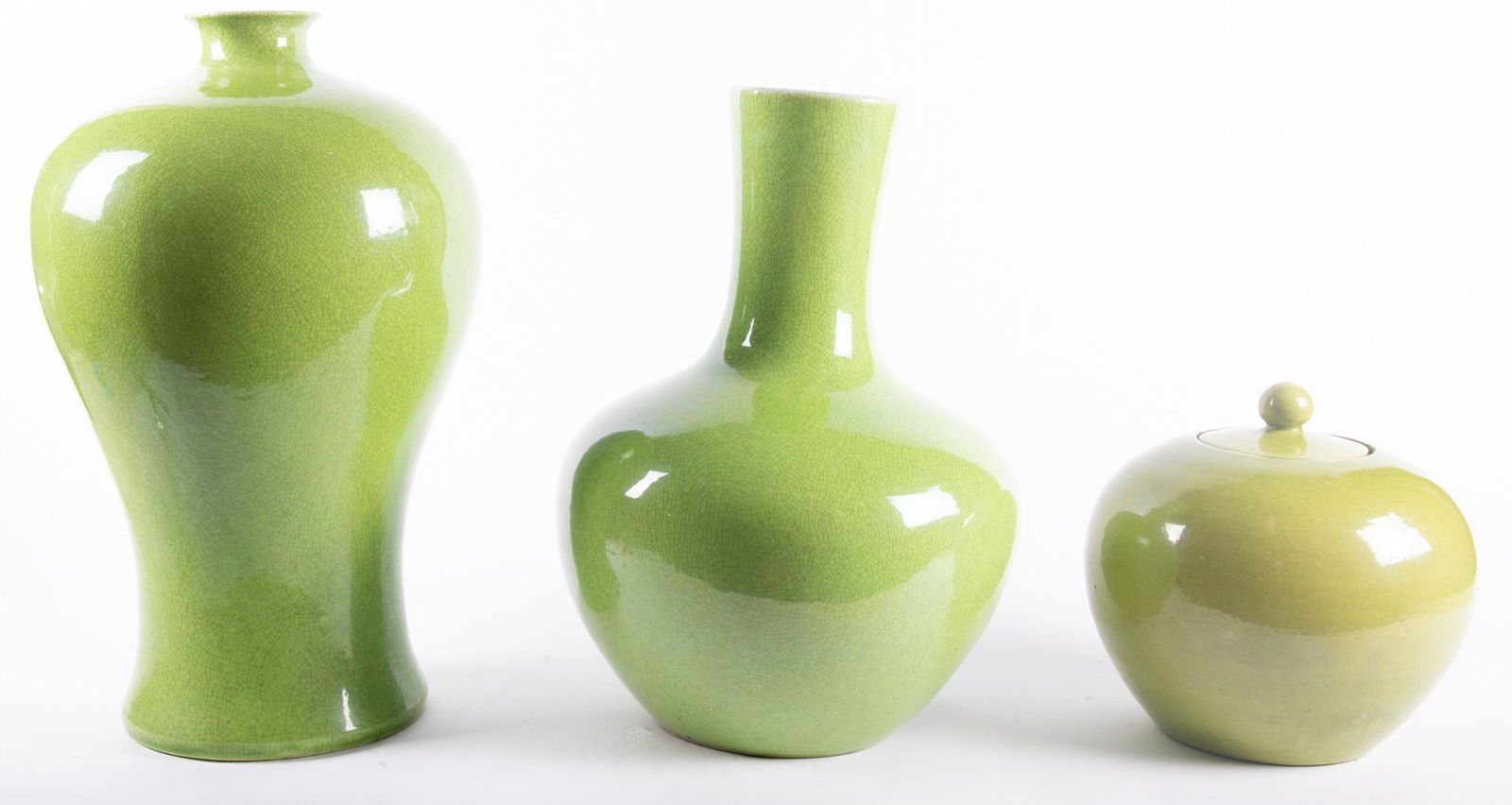 Three Chinese Apple Green Crackle Glazed Vases (1 of 5)