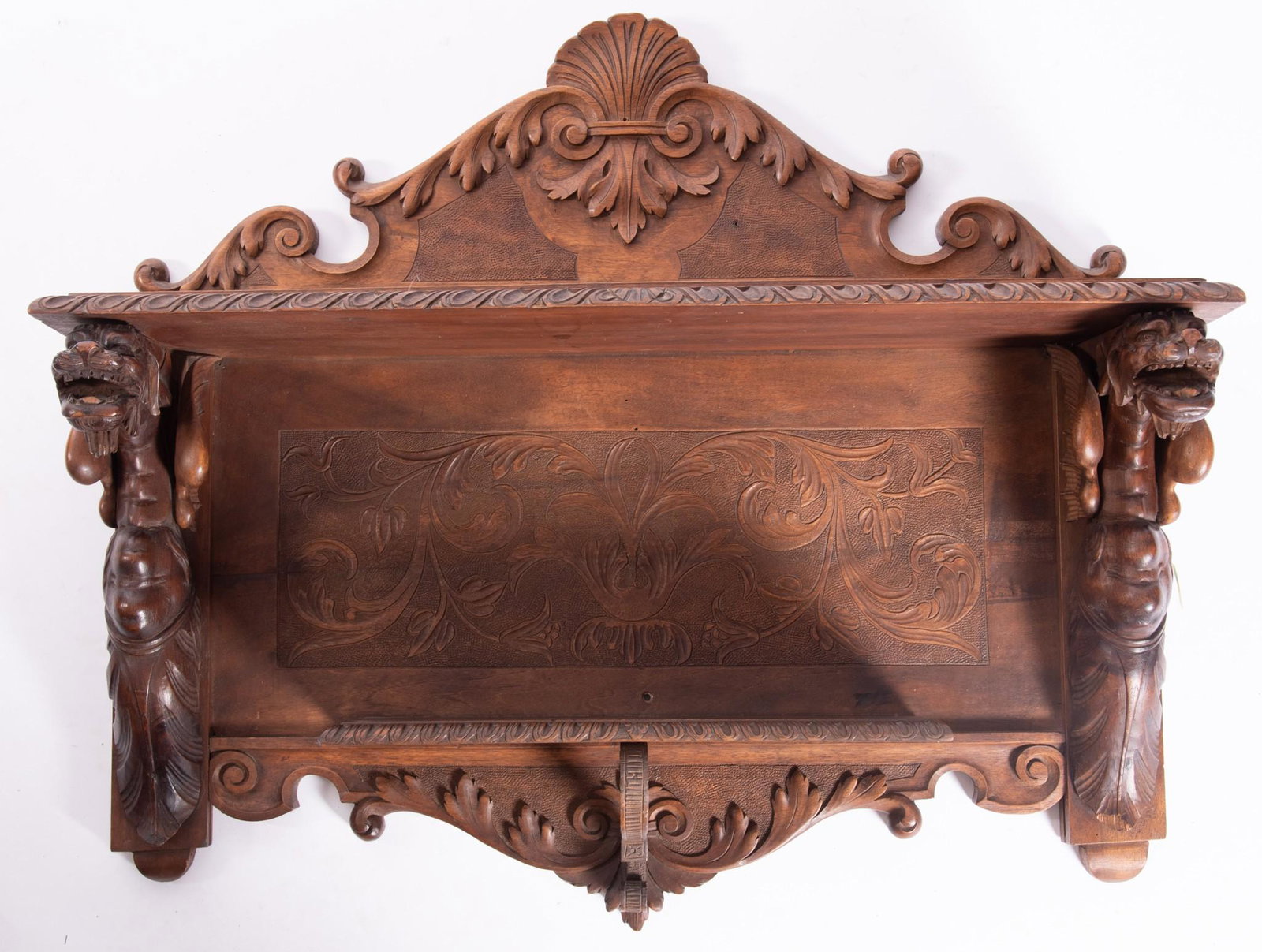 Antique American Carved Wood Two-Tier Wall Shelf (1 of 3)