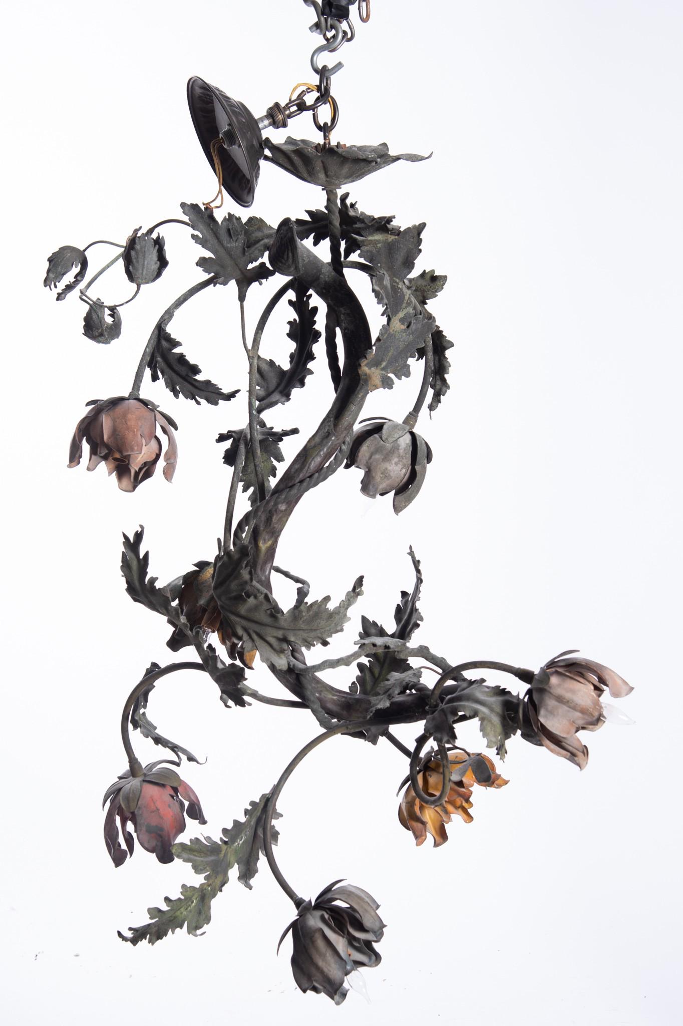 Painted French Tole Flowering Vine Chandelier (1 of 3)