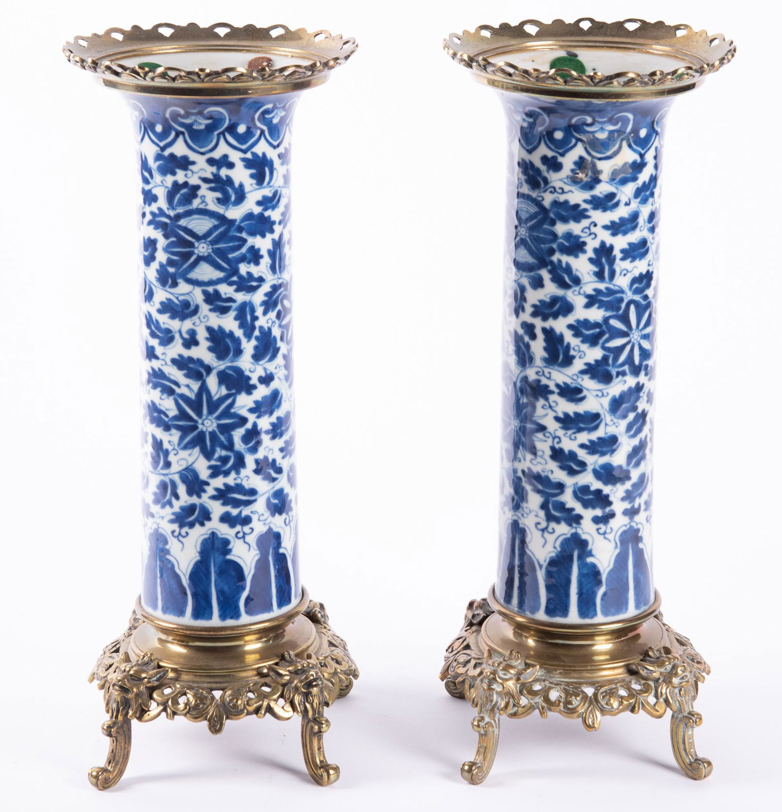 A Pair of 19th Century Blue and White Vases with Gilt Bronze Mounts (1 of 4)