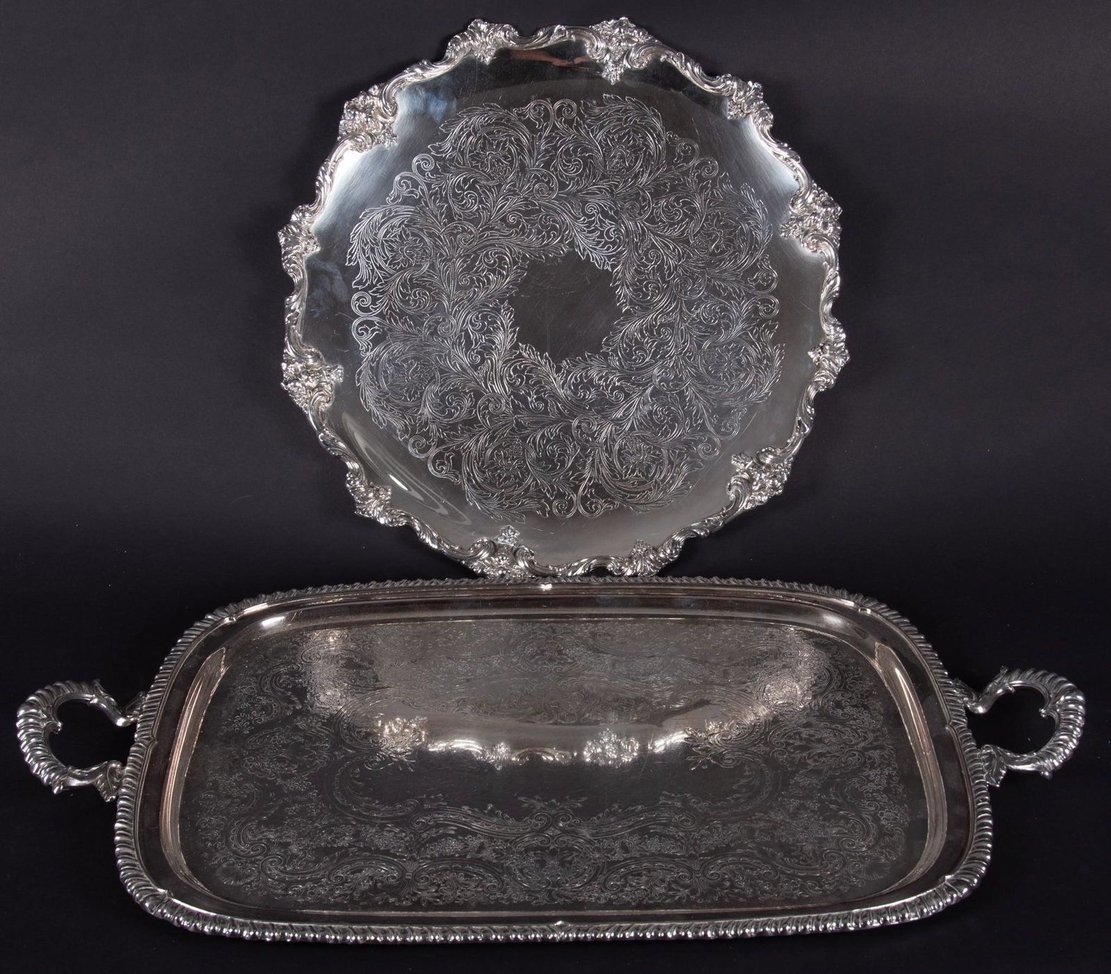Two Large Silver Plate Serving Trays (1 of 3)