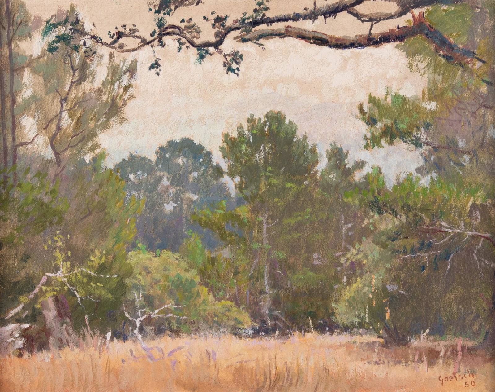 Gustav Frederick Goetsch, Missouri / Minnesota (1877-1969), Ozark Woods, 1950, oil on board: Gustav Frederick Goetsch Missouri / Minnesota, (1877-1969) Ozark Woods, 1950 oil on board signed and dated lower right, framed. 14 x 17 1/2 inches