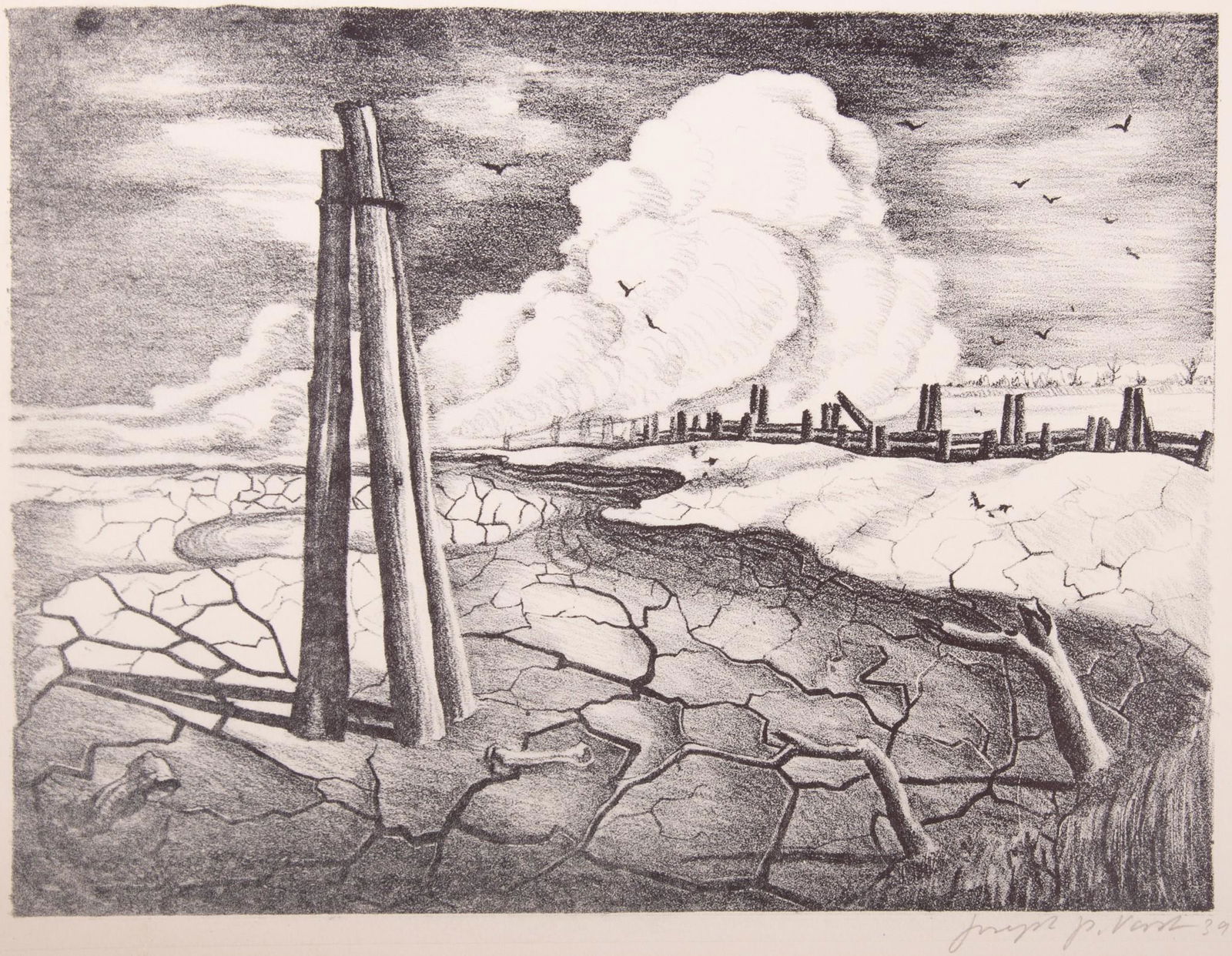 Joseph Paul Vorst, Missouri (1897-1947), Dry River Bed, 1939, lithograph (1 of 3)