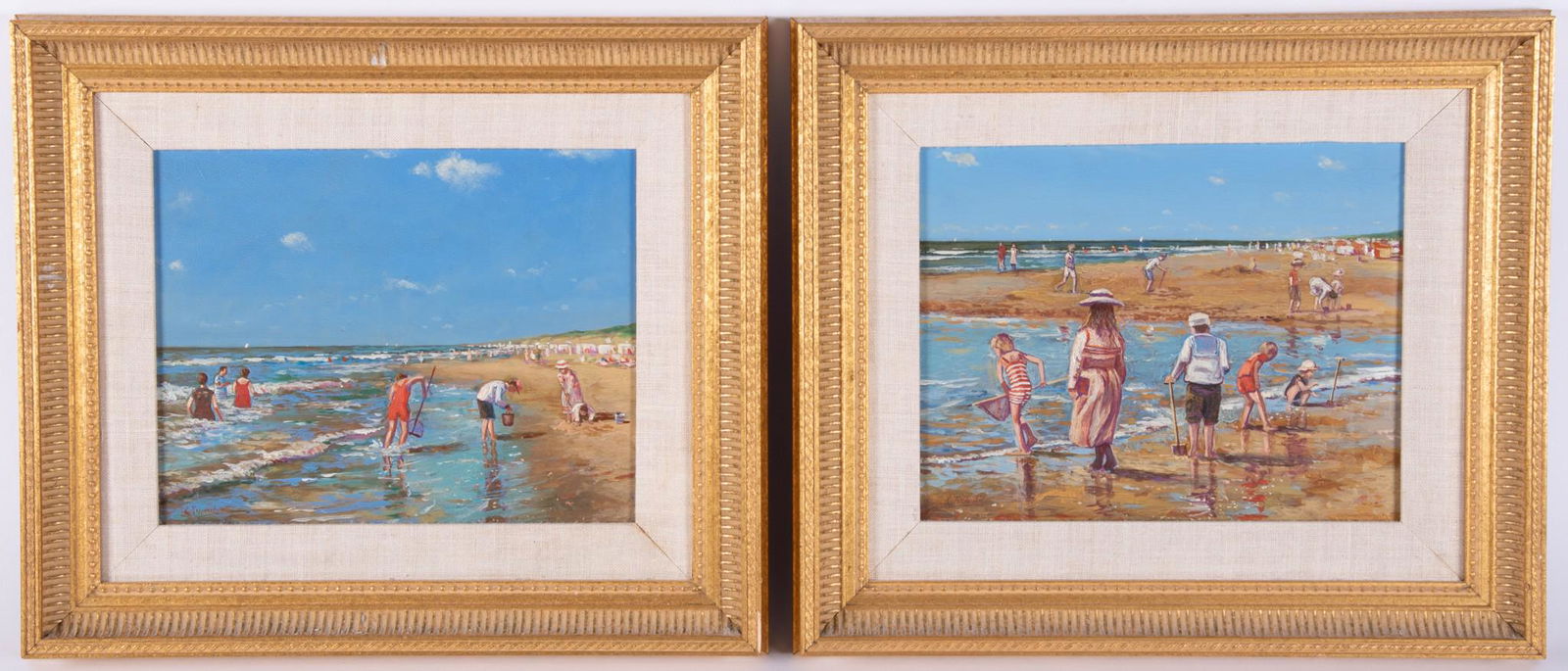 Cornelis Koppenol, Holland / Netherlands (1865-1946), Two Beach Scenes with Children Paying, oil (1 of 5)