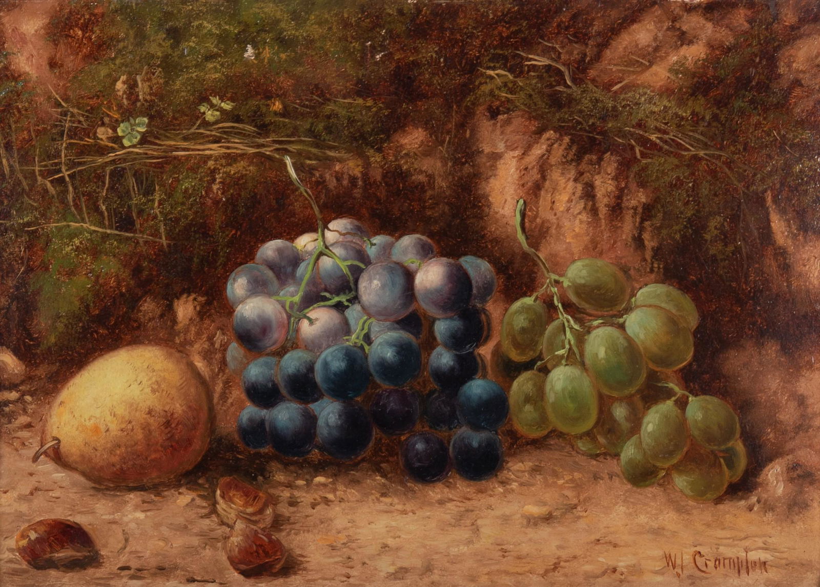 W. J. Crompton, British 19th/20th Century, Still Life of Fruit in a Natural Setting, oil on board (1 of 4)