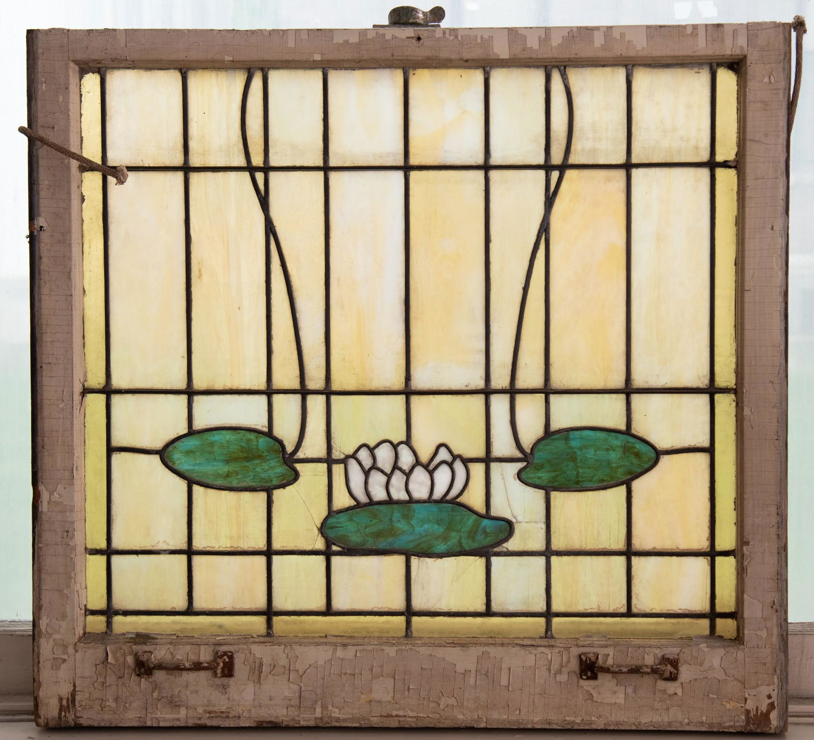Arts and Crafts Period Stained Glass Window with Lily Pads (1 of 3)