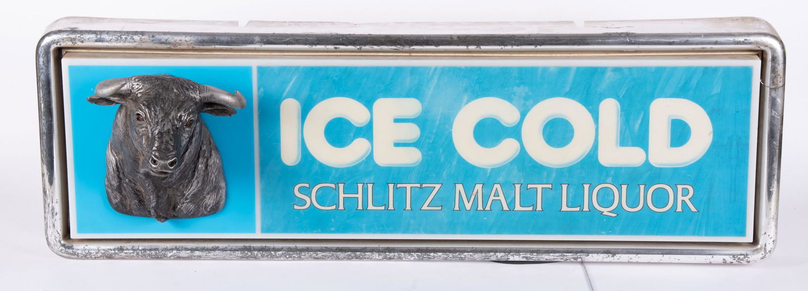 A 1970s Schlitz Malt Liquor Bull Sign with the Iconic Red-Eyed Bull; together with an Iconic: A 1970s Schlitz Malt Liquor Bull Sign with the Iconic Red-Eyed Bull; together with an Iconic Budweiser Bowtie Illuminated Sign, circa 1960s