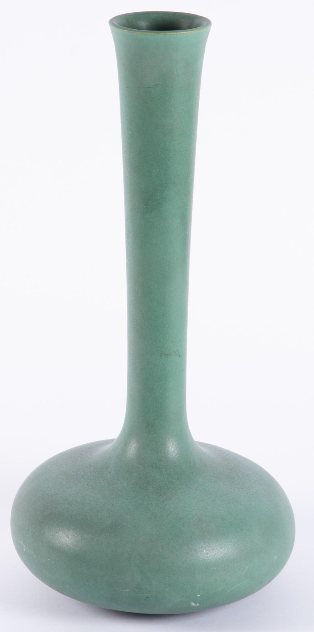 Large and Impressive Teco Vase: Large and Impressive Teco VaseTall double stamped Teco vase in typical green matt finish, incised #14617.5" tall
