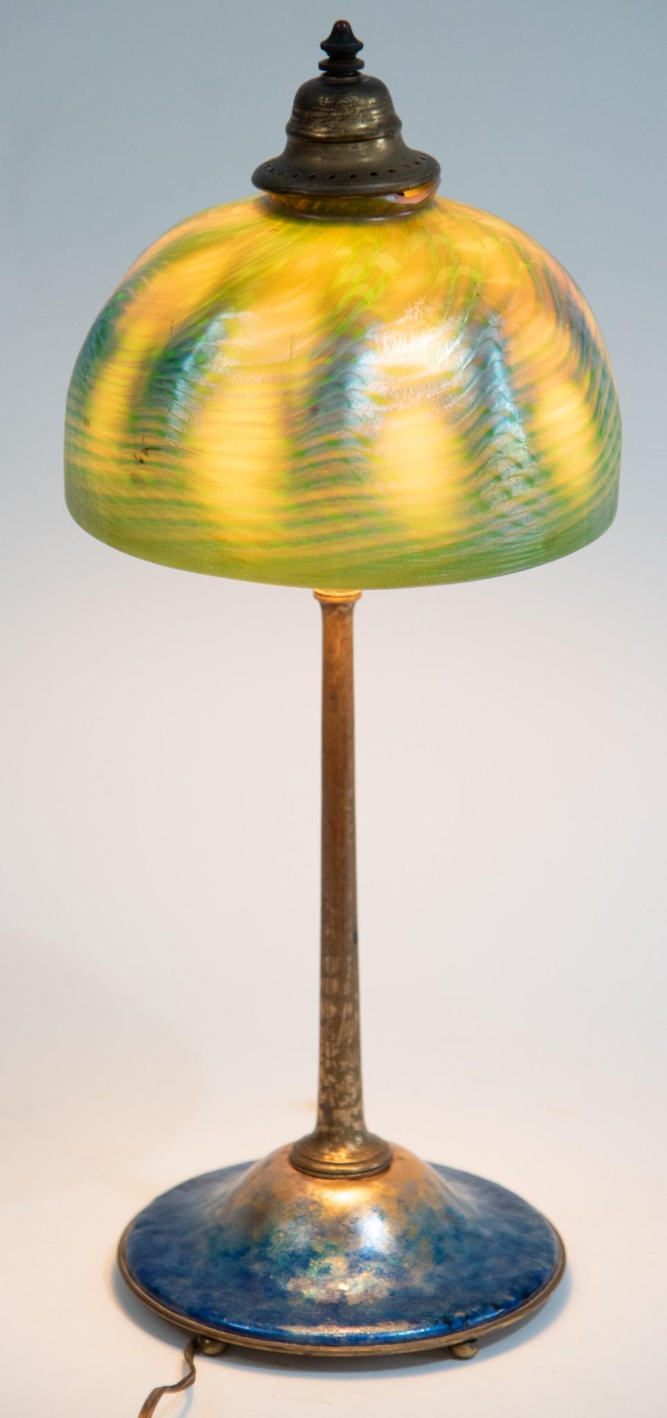 A Louis Tiffany Furnaces Enamel Base Desk Lamp w/ Shade (1 of 12)