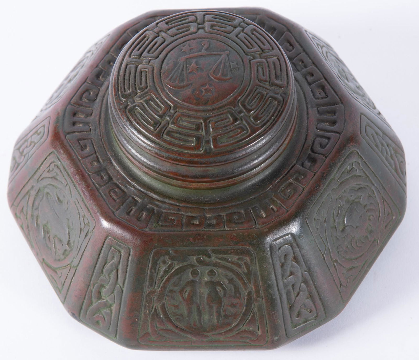 Tiffany Studios Zodiac Pattern Bronze Inkwell (1 of 6)