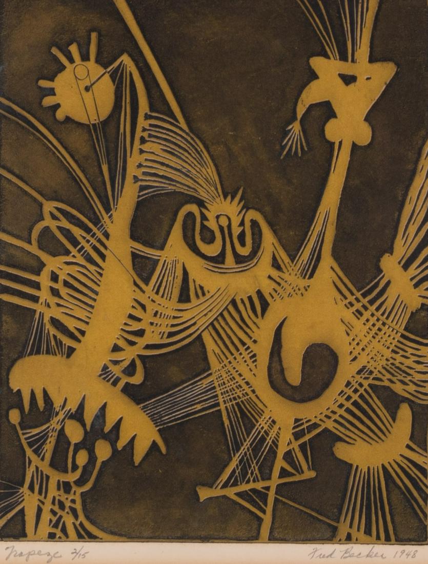 Fred Becker, American (1913-2004), Trapeze, 1948, color etching, ed. 2/15 (1 of 4)