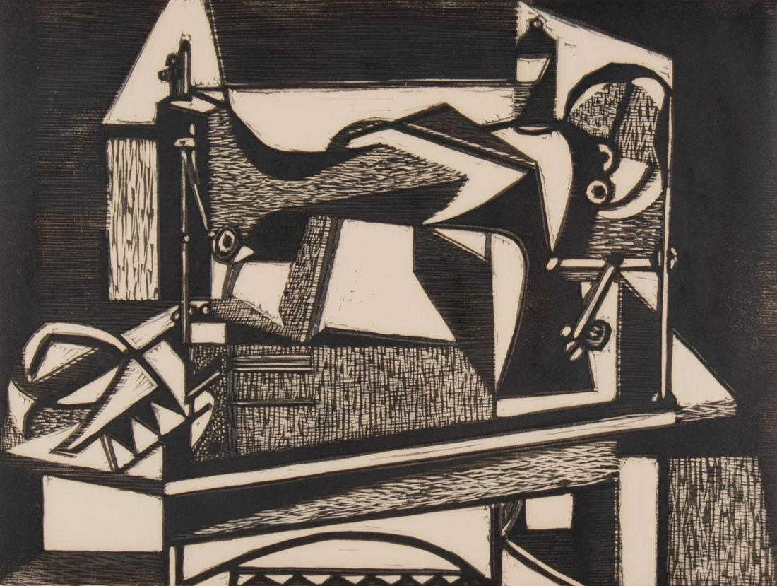 Charles Quest, Missouri / North Carolina (1904-1993), The Sewing Machine, woodcut (1 of 4)