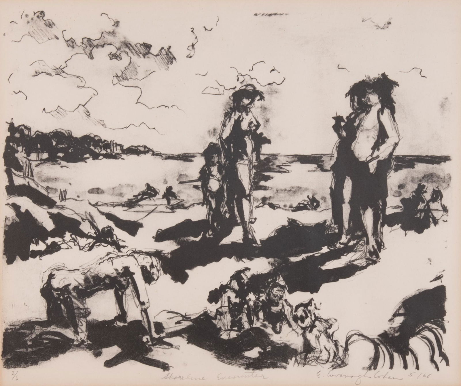 Elizabeth Ann Cavanagh Cohen, Missouri (1924-2016), Shoreline Encounter, 1968, lithograph, ed. 2/6 (1 of 5)