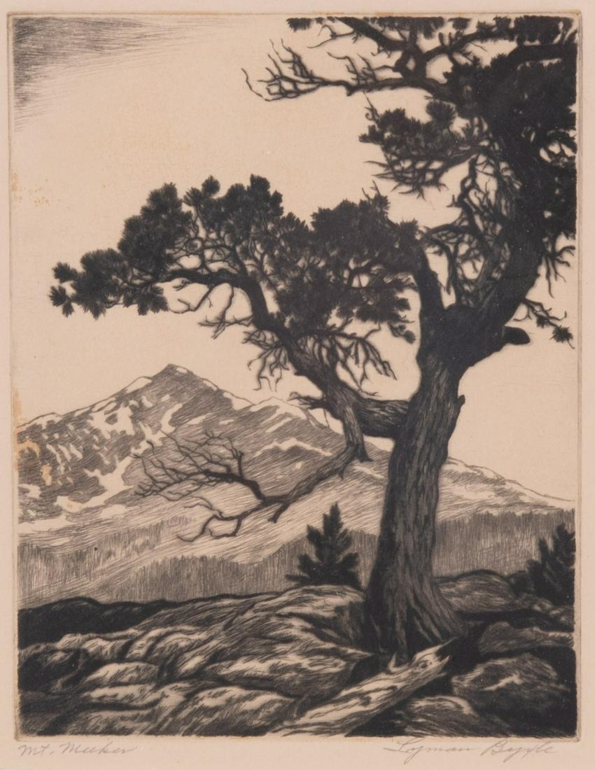 Lyman Byxbe, Colorado (1886-1980), Mt. Meeker and Trail to Dream Lake, two drypoint etchings (1 of 7)