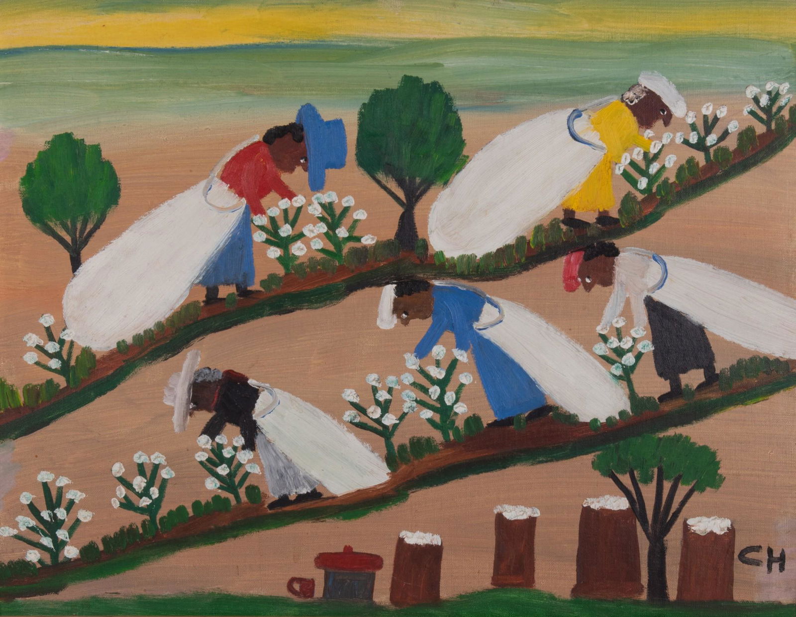 Clementine Hunter, Louisiana (1887-1987), Picking Cotton, oil on board (1 of 8)