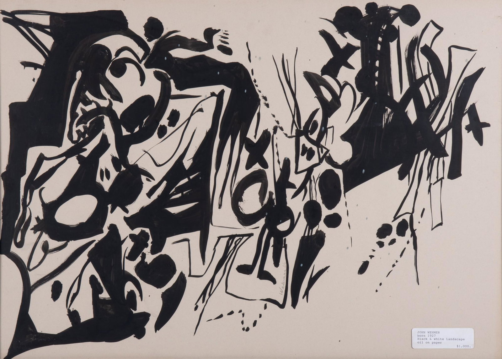 John Wehmer, Missouri (1927-2019), Black and White Landscape, 1966, oil on paper (1 of 4)