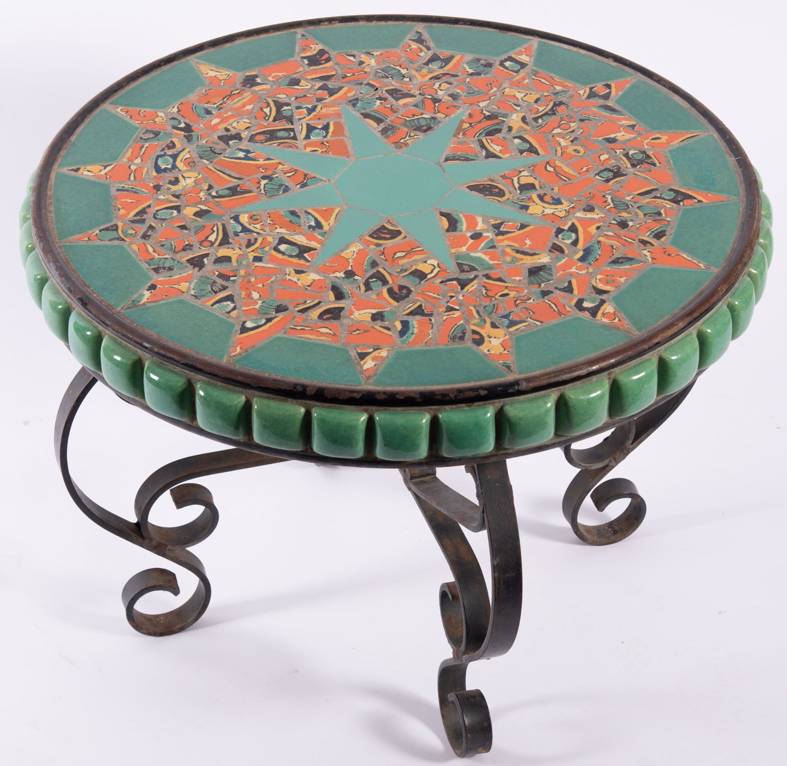 California Mosaic Circular Tile Top Table with Rounded Tile Perimeter on an Iron Base (1 of 5)
