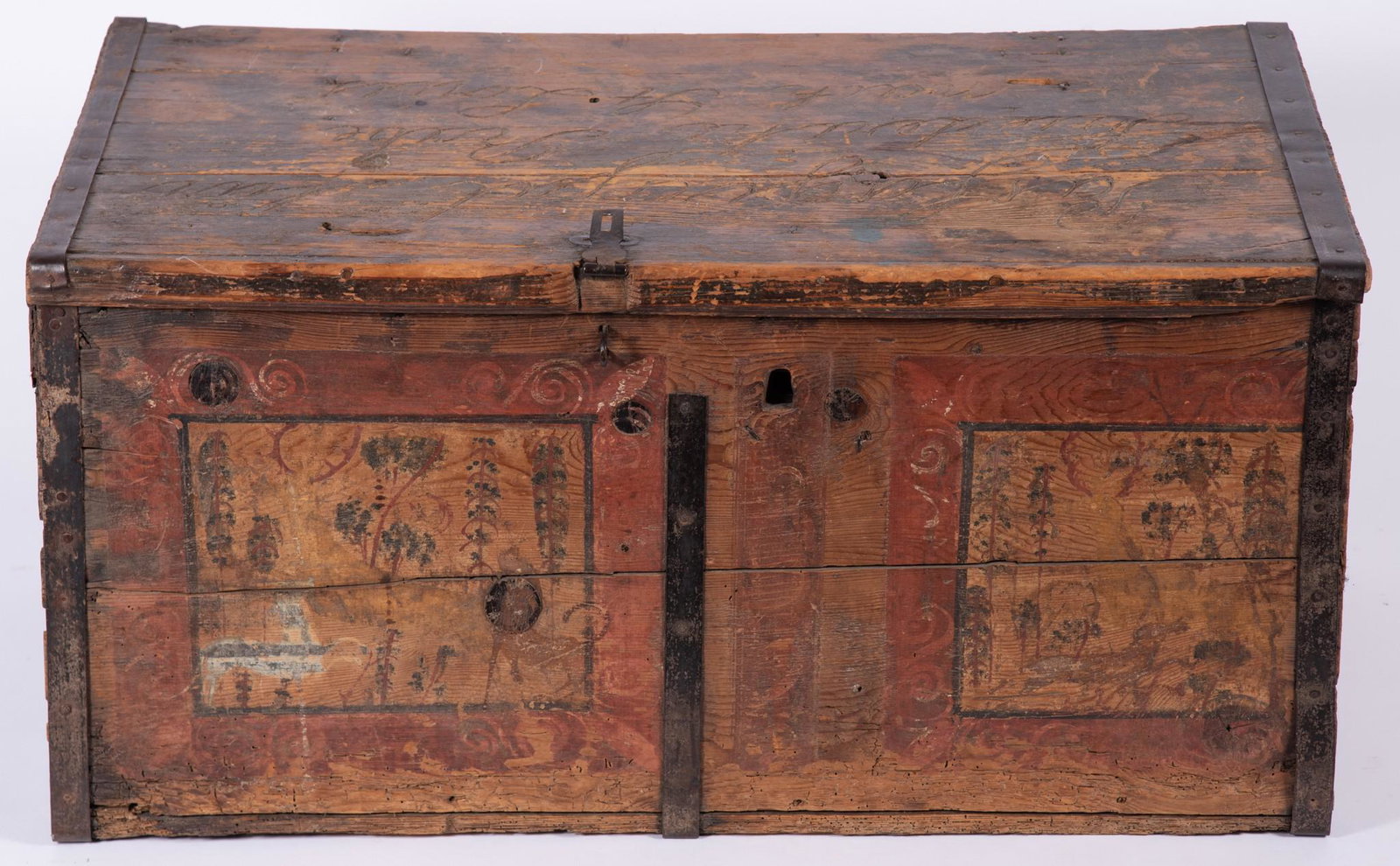 Antique Hand Painted Wood Trunk (1 of 5)