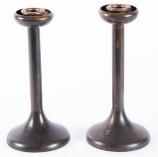 Pair of Heintz Arts & Crafts Bronze Candlesticks: Pair of Heintz Arts & Crafts Bronze CandlesticksManufactured and signed by the Heintz Art Metal Shop, Solid Bronze, 31079 1/2" tall