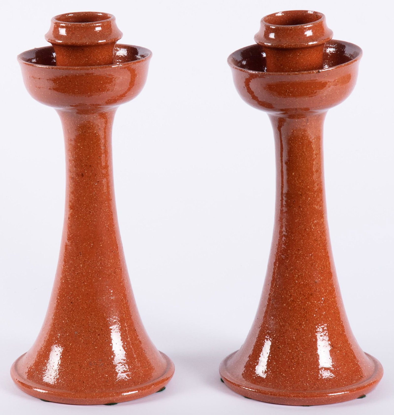 A Pair of Jugtown Redware Pottery Candlesticks (1 of 3)