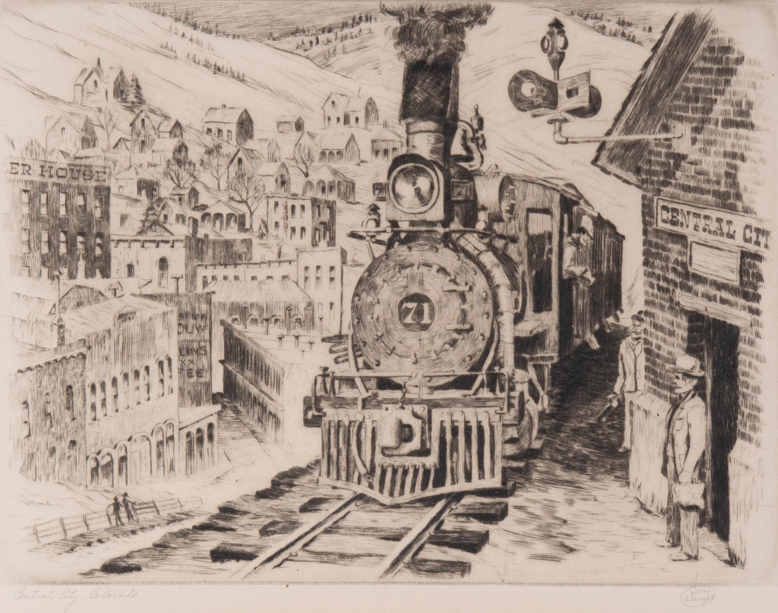Jerry Albright, 20th Century, Central City, Colorado, etching with drypoint (1 of 4)