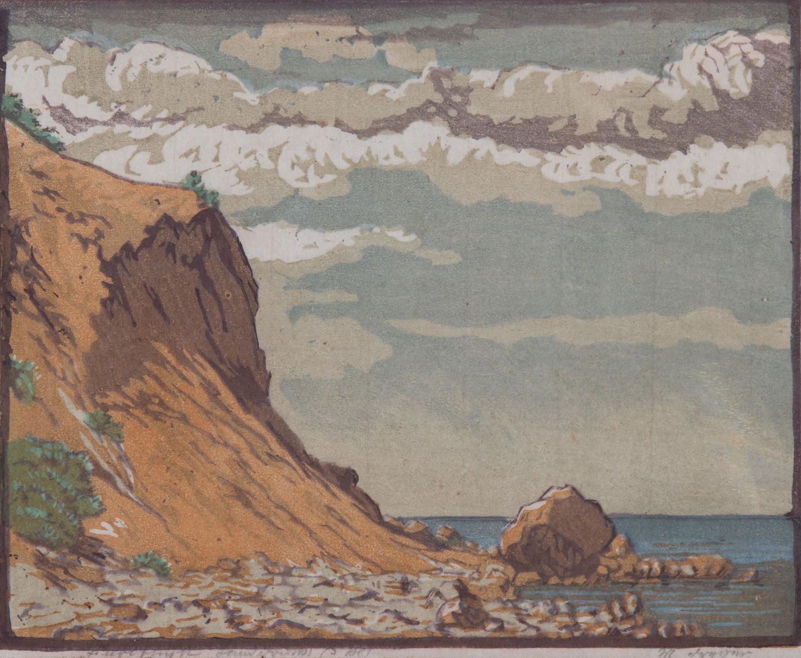 , 20th Century, Coastal Scene, circa 1947, color woodcut (1 of 5)