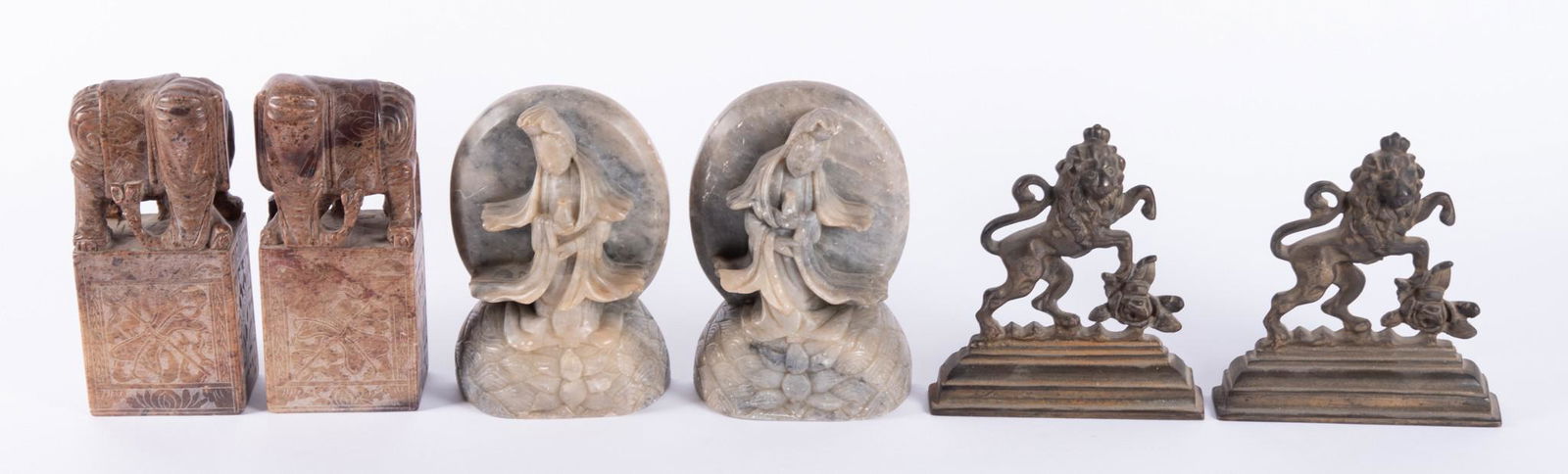 Three Pairs of Bookends - English Brass, Two Pair of Chinese Stone (1 of 7)