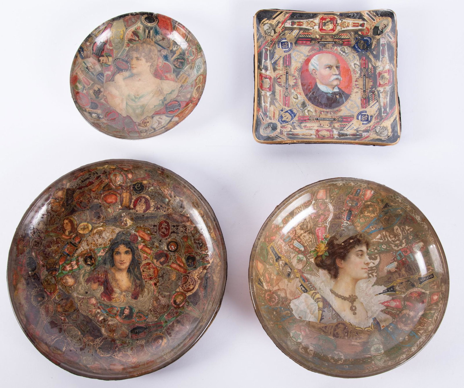 Antique Cigar Band Glass Dishes some with Gilt Detailing (1 of 6)