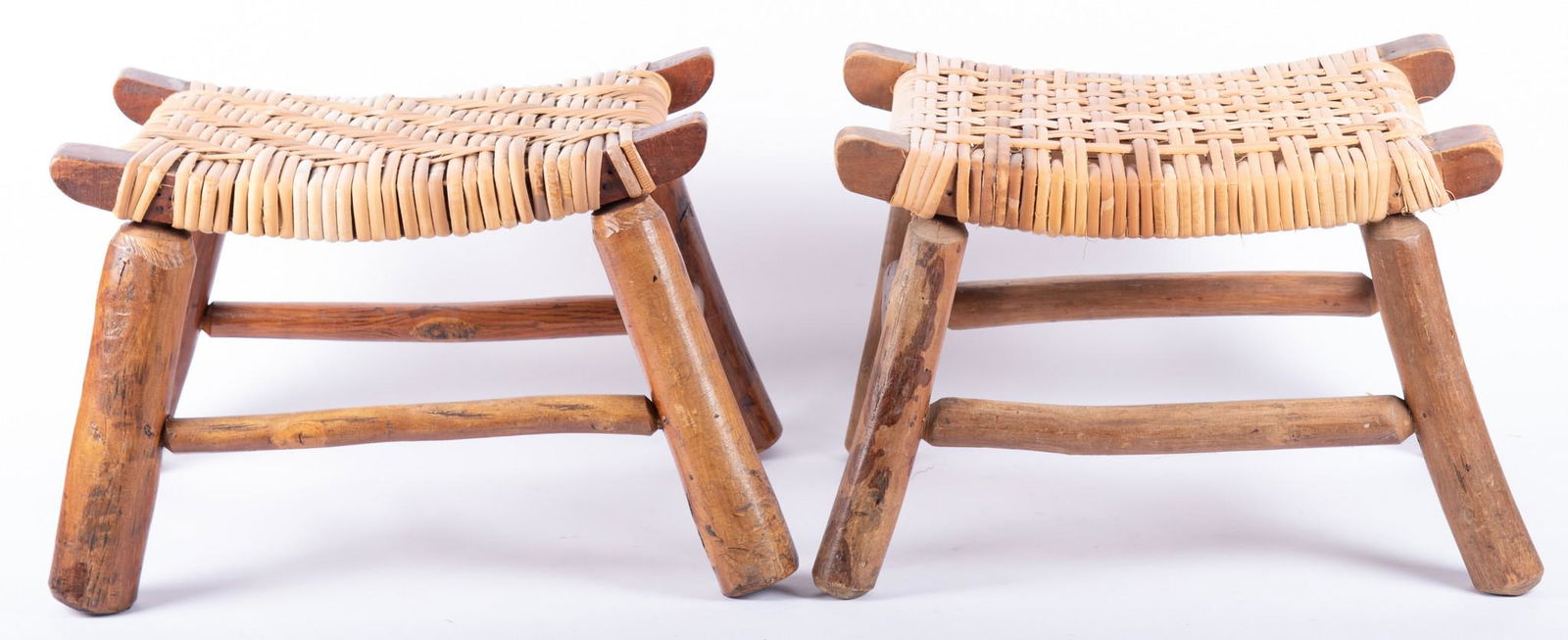 Pair of Old Hickory Style Caned Foot Stools (1 of 4)