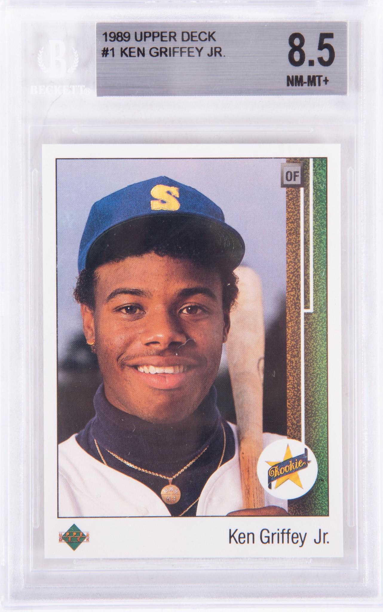 Ken Griffey Jr. 1989 Upper Deck Baseball Rookie Card Number 1. Beckett Grade 8.5. (1 of 2)