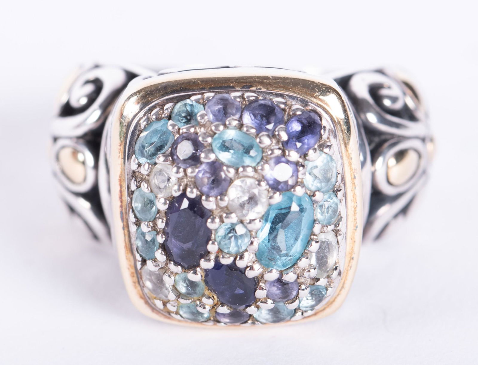John Hardy Sterling Silver and 18kt Gold Blue Topaz Ring (1 of 3)