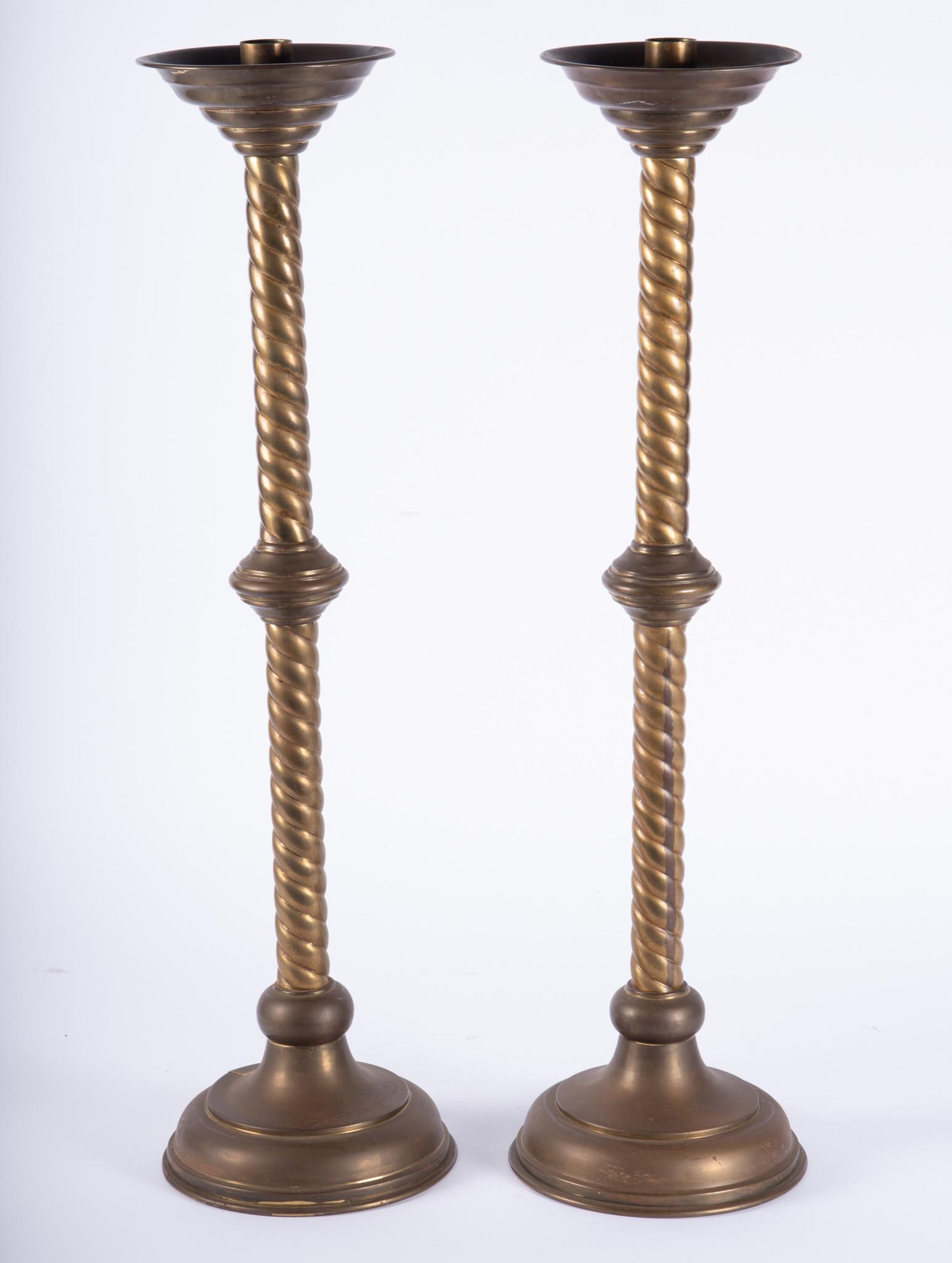 Pair of Tall Brass Alter Candlesticks (1 of 4)