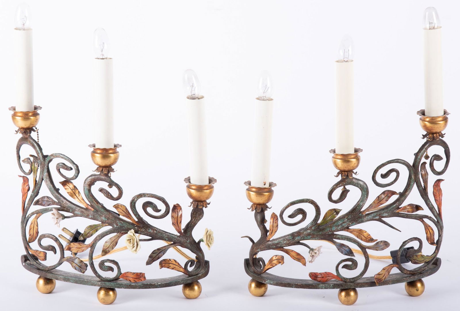 A Pair of Painted Metal Three-Light Table Lamps (1 of 3)