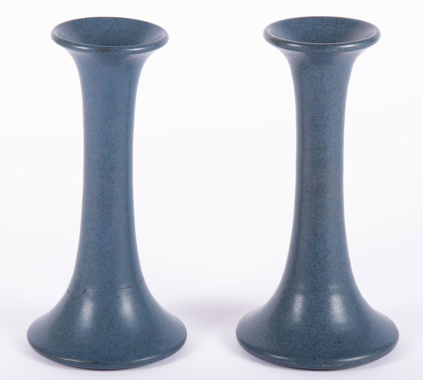 Pair of Marblehead Pottery Candlesticks: Pair of Marblehead Pottery CandlesticksVintage arts & crafts blue pottery sticks, marked to base.7" tall