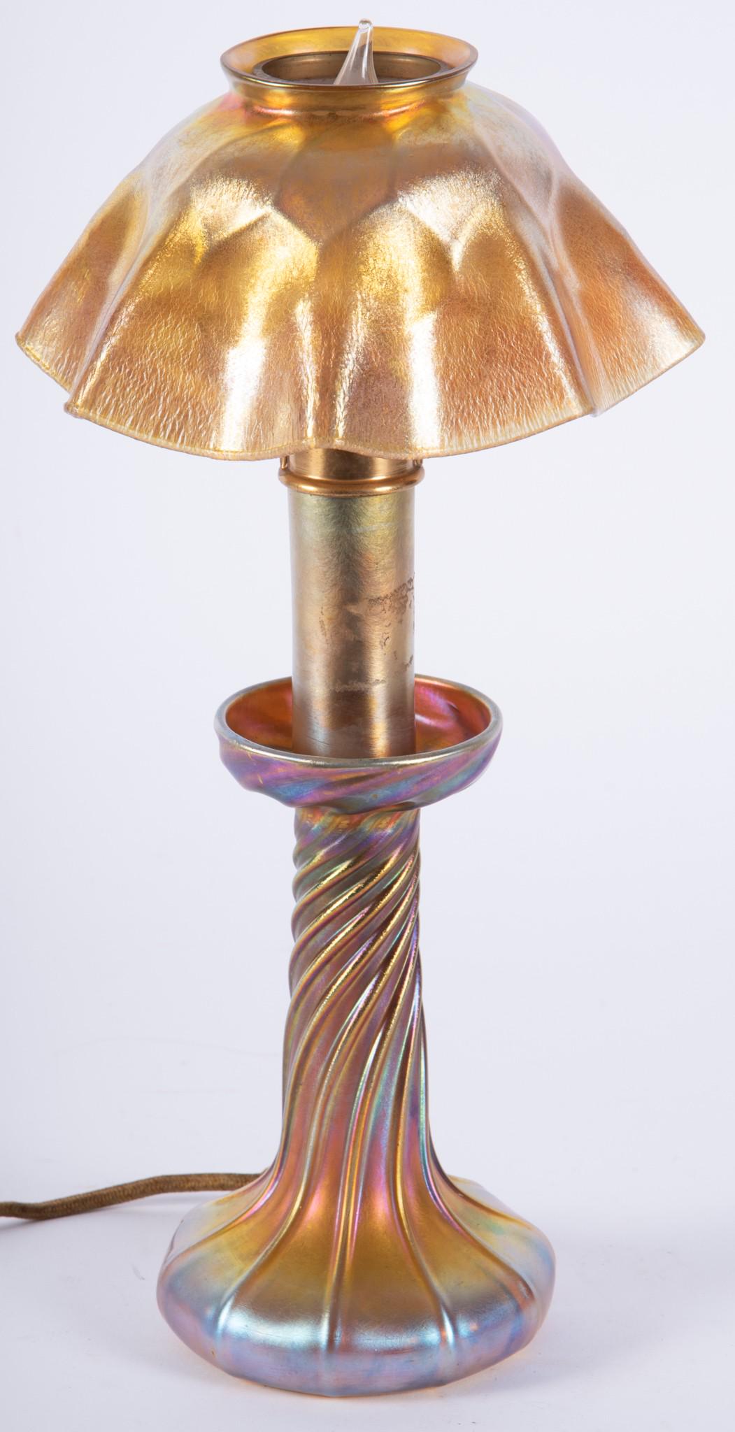 L.C. Tiffany Gold Favrile Glass Candle Lamp (1 of 5)