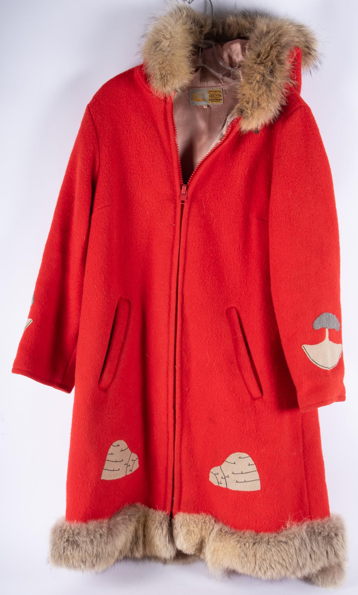 Canadian Eskimo Red Wool Zipper Hooded Arctic Parka (1 of 7)