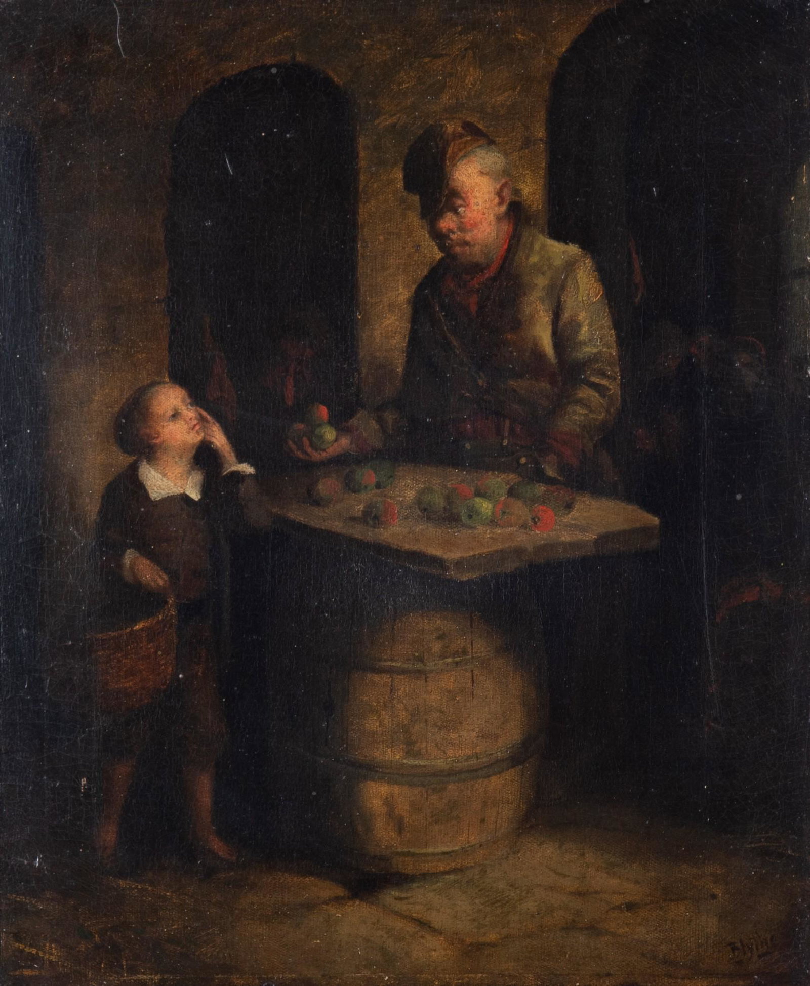 David Gilmour Blythe, American (1815-1865), Fruit Vendor (Man Selling Apples), ca. 1858-1860, oil on (1 of 10)