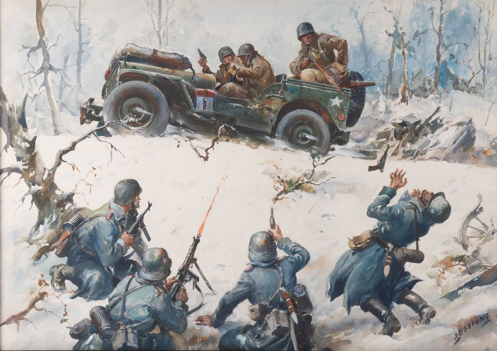 James Sessions, Illinois (1882-1962), Battle Scene, watercolor on paper (1 of 7)