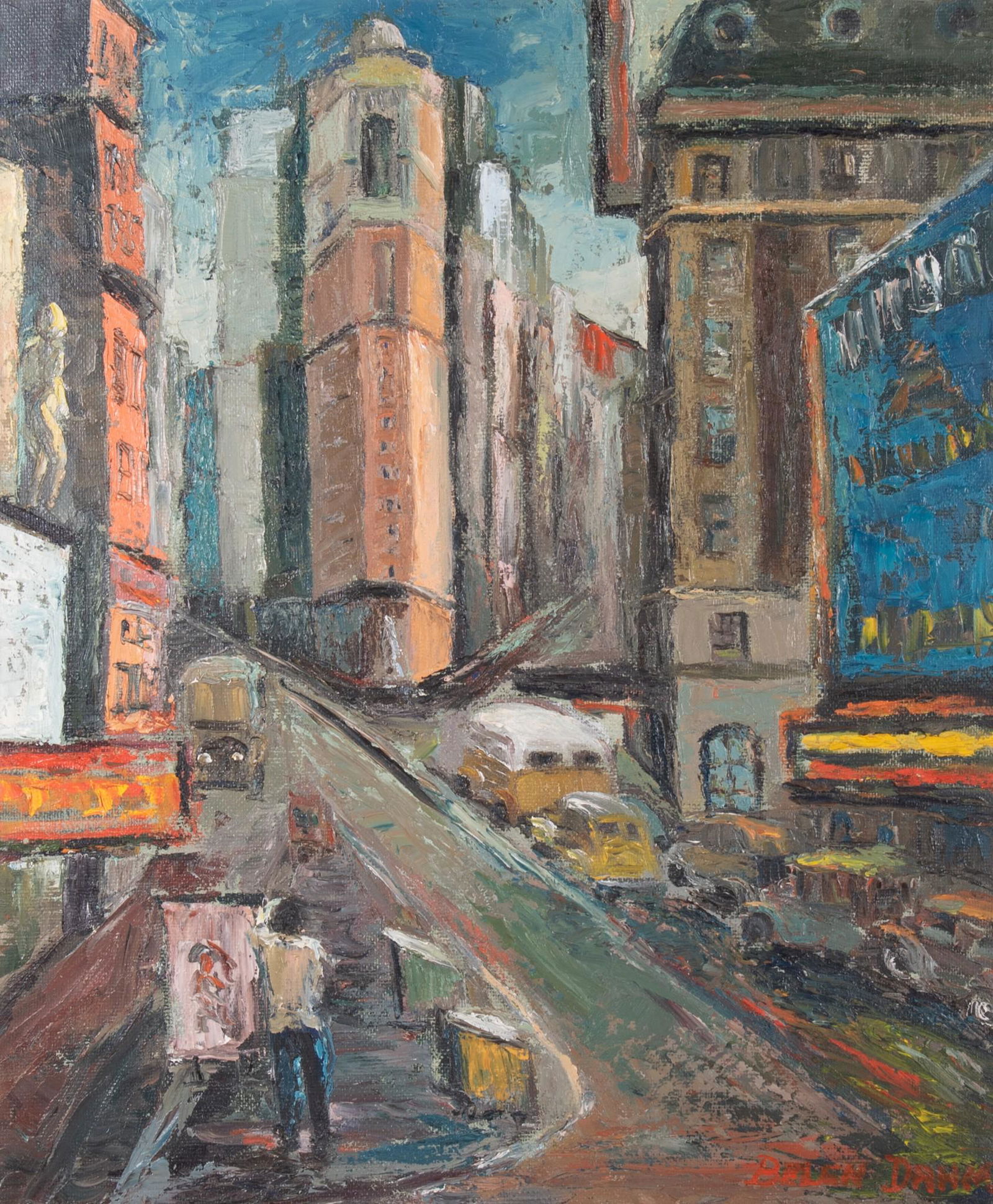 Belon Dahm, Missouri 20th Century, 1960's Cityscape, oil on board (1 of 5)