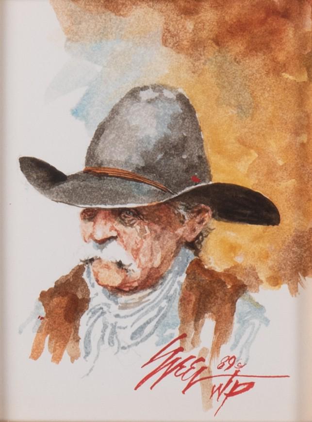 Larry Greer, Oklahoma 20th Century, Five Western Portraits, watercolor and gouache (1 of 10)