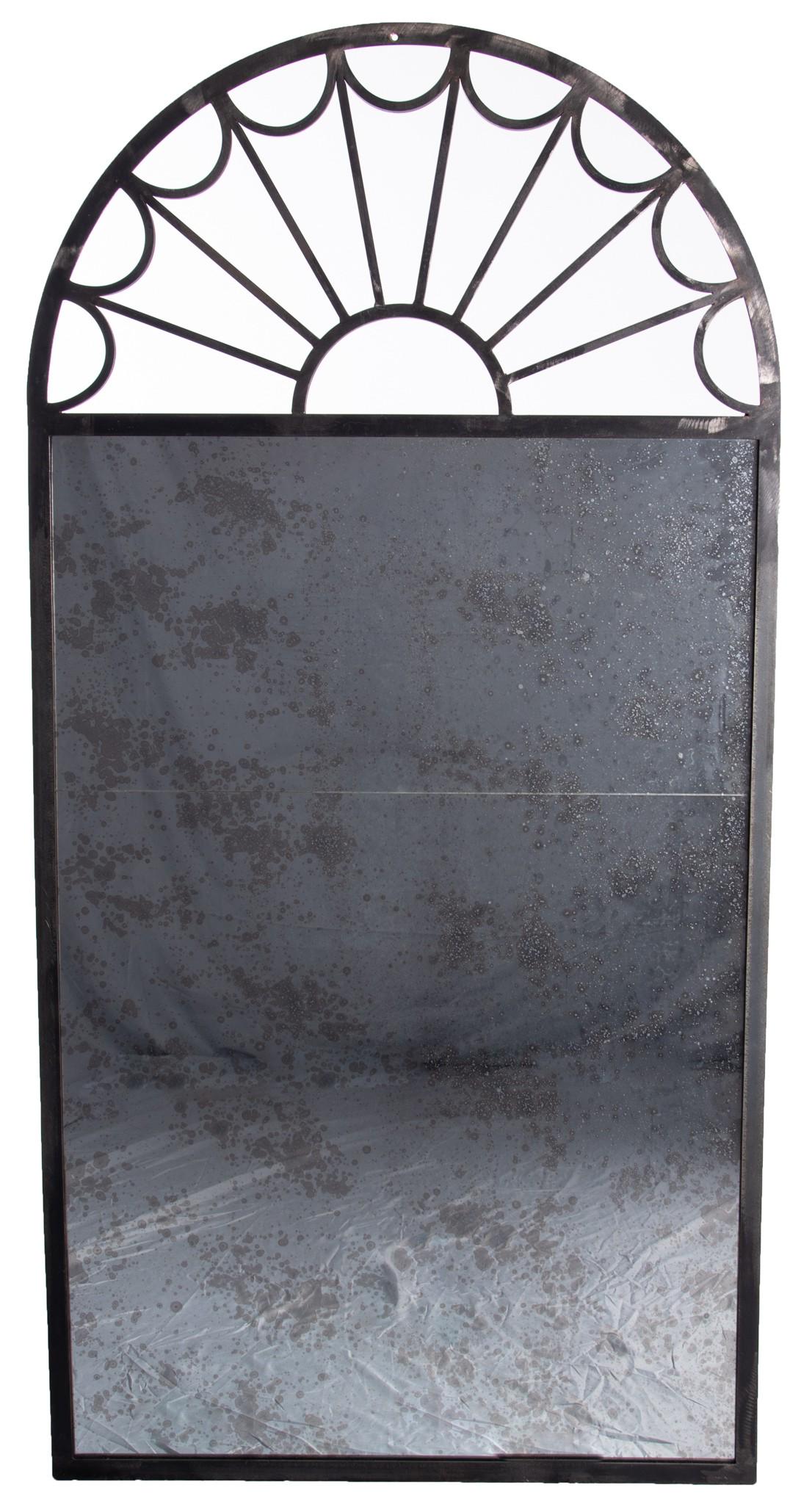 Antique Wall Mirror with Iron Frame and Sunburst Pediment (1 of 1)