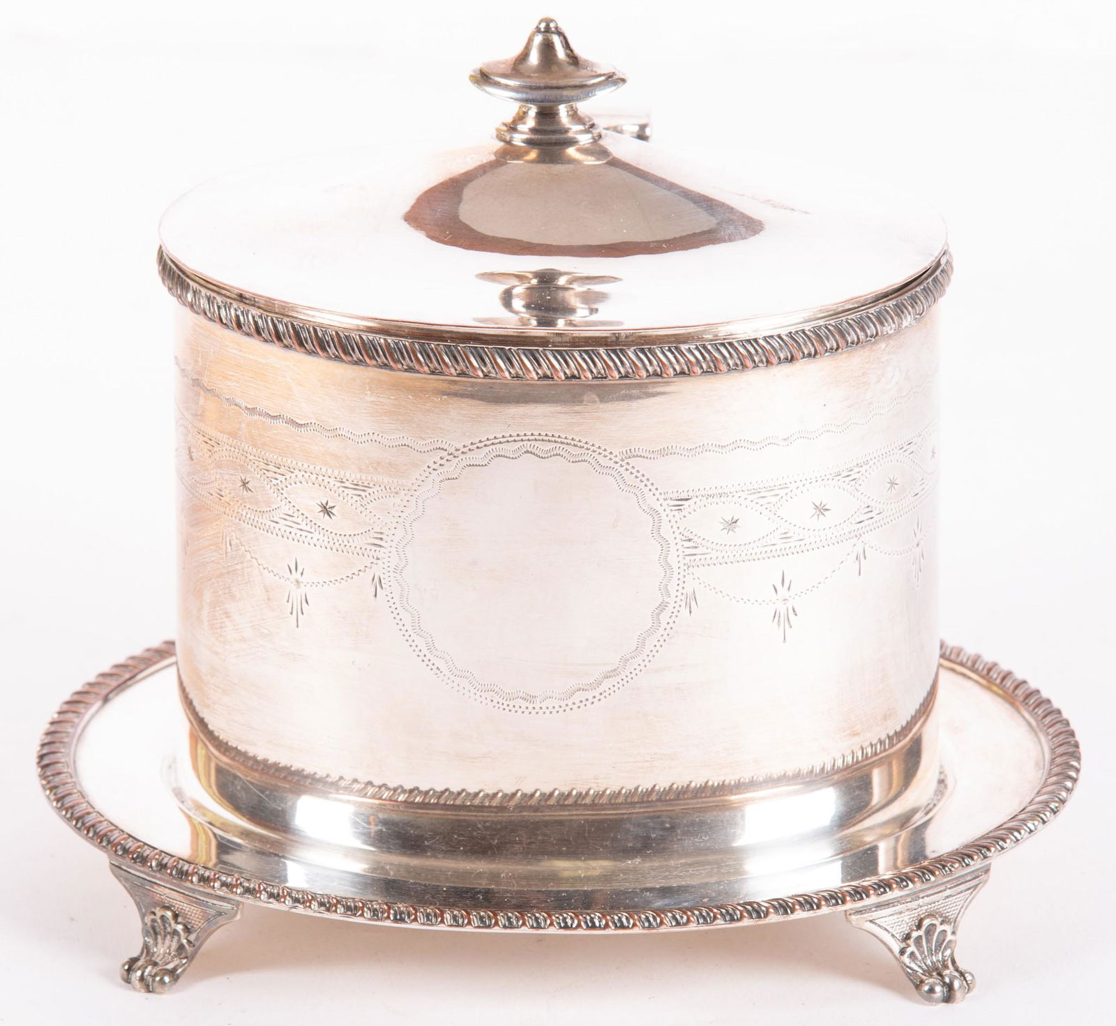 Antique English Sheffield Plated Silver Biscuit Container, Circa 1910 (1 of 5)